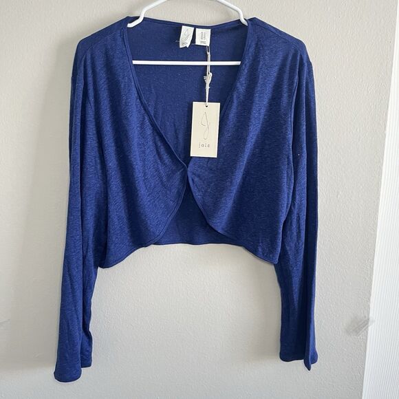 Joie Cropped Blue Linen Bolero Cardigan Long Sleeve Blouse Women 14 NWT - Picture 7 of 7